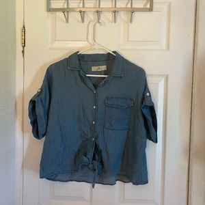 Blue button up crop top